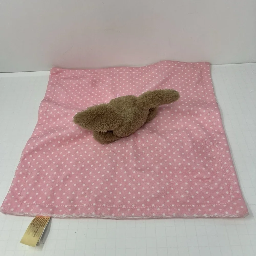 MTY International Security Blanket 13x13 Pink Bunny Polka Dot Satin Lining